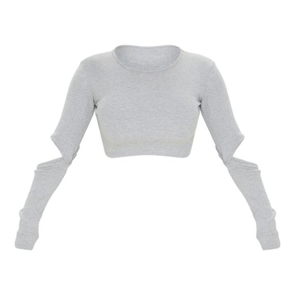 NWT PRETTY LITTLE THINGGREY CUT OUT SLEEVE RIB KNIT TOP - Picture 3 of 3